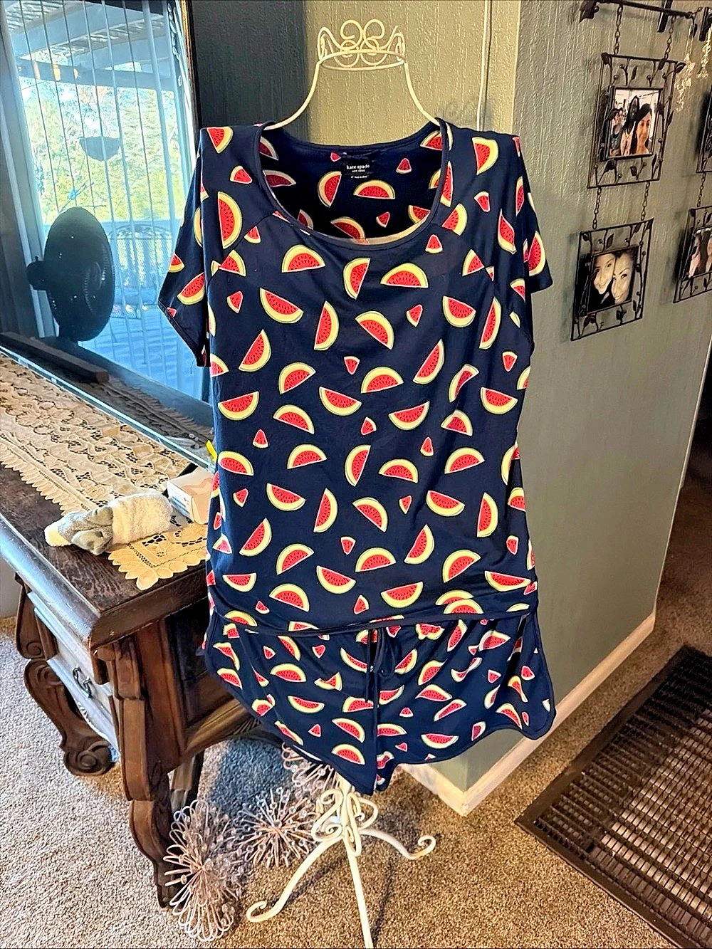 kate spade new york Watermelon Print Short Sleeve Short PJ Set Skort Set Blue &